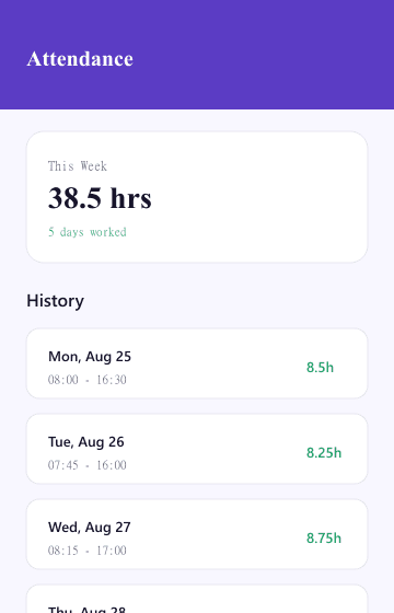 UdoDrop attendance screen